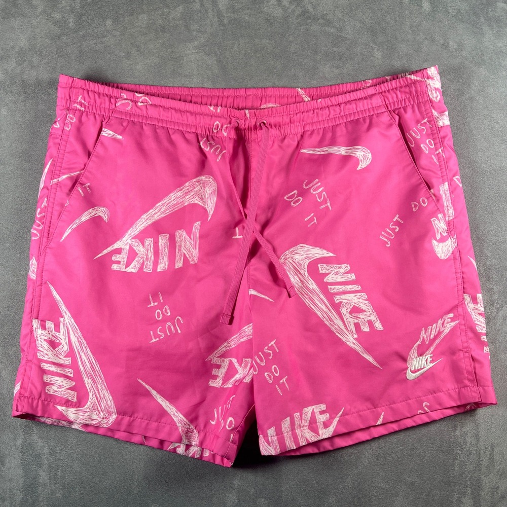 Nike Mens Pink Just Do It Scribble Print Swim Trunks Mesh Lined Medium